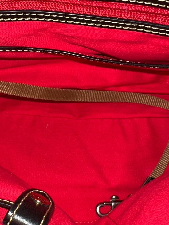 Dooney & Bourke Florentine Leather Satchel Ivory Brown Black Three way carry - Picture 9 of 13